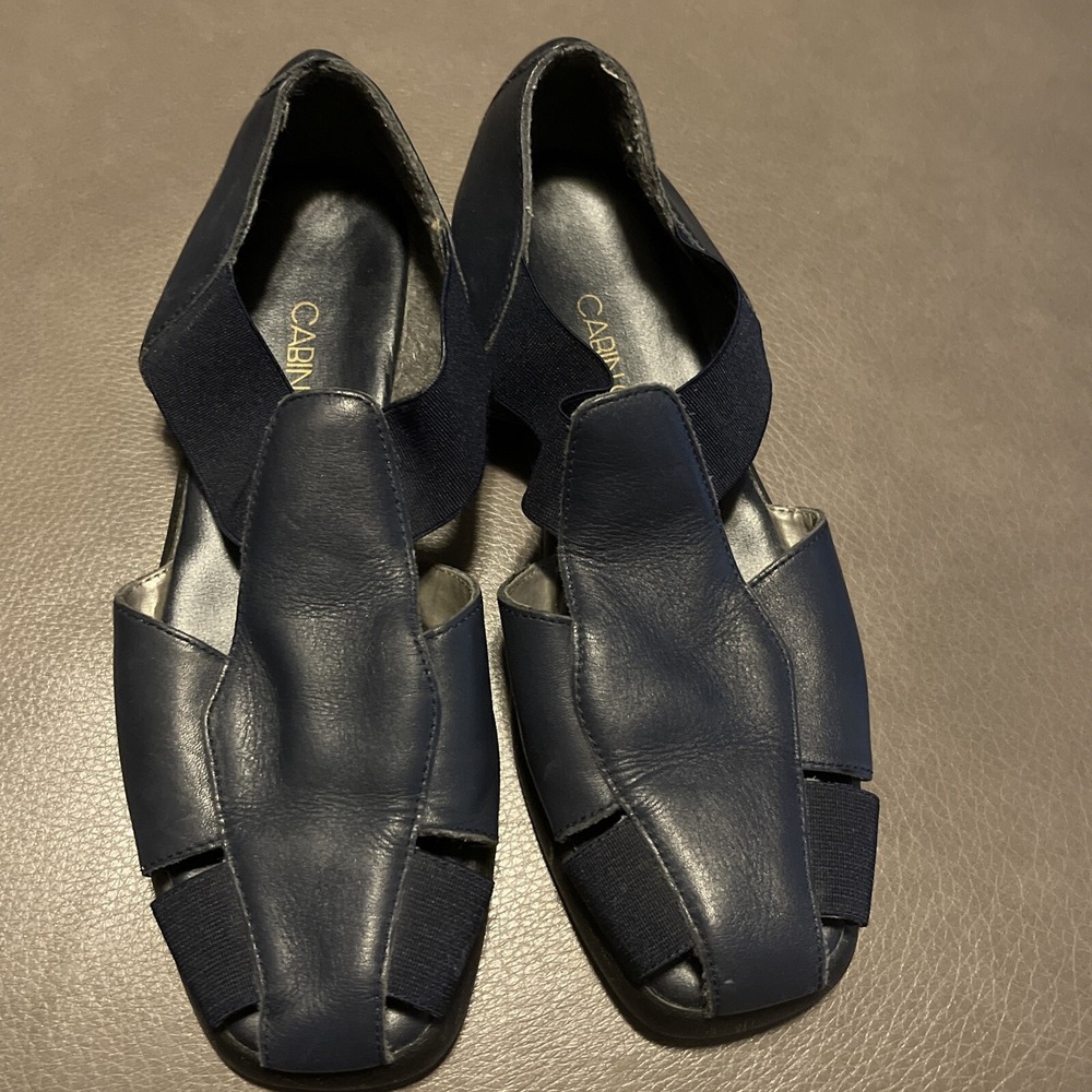 Cabin Creek Navy Blue Leather Slip On Fisherman Shoes Casual Comfort Womens Sz 5